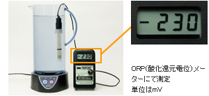計測値（-230）ORP（酸化還元電位）メーターにて計測　単位はmV